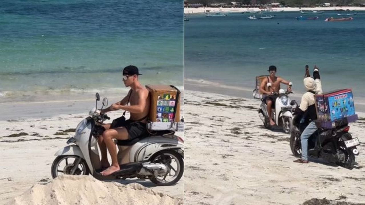 Sebelum Balapan di Sirkuit Mandalika, Pembalap MotoGP Ini Jualan Es Krim Pakai Scoopy di Pinggir Pantai