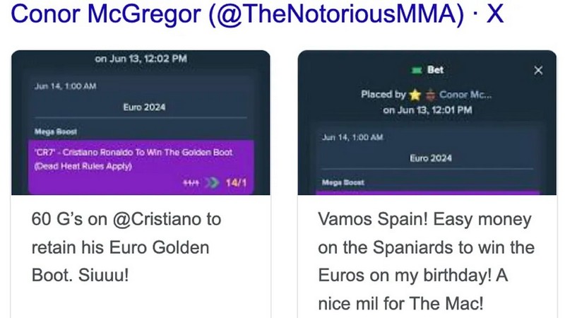 Conor McGregor taruhan di Euro 2024