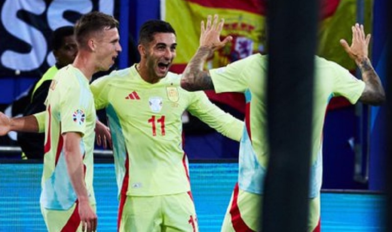 Selebrasi timnas Spanyol usai kalahkan Albania di Euro 2024