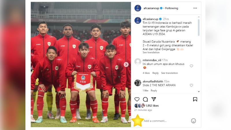 AFC soroti kemenangan Timnas Indonesia U-19 atas Kamboja
