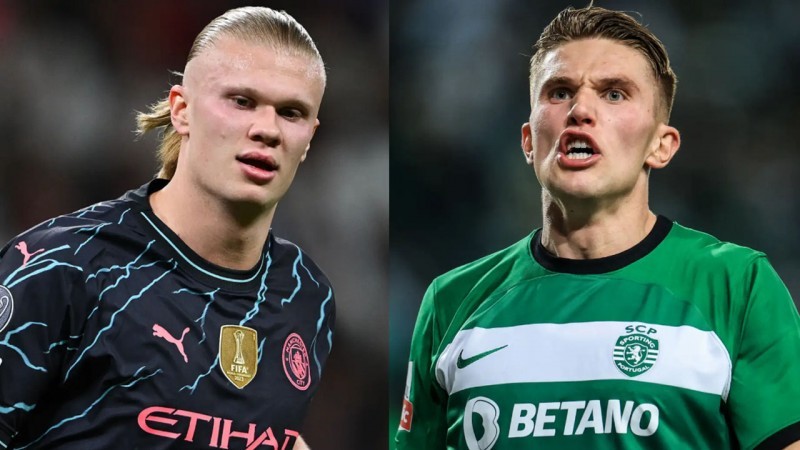 Erling Haaland (kiri) striker Man City vs Viktor Gyokeres, penyerang Sporting Lisbon.