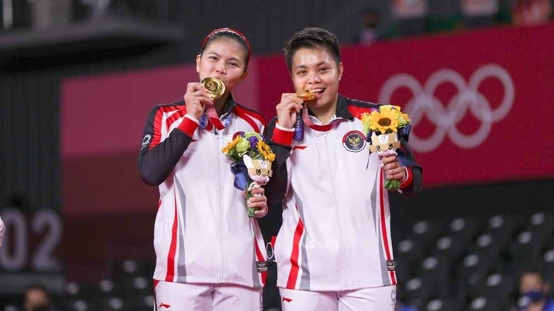 Pebulutangkis ganda putri, Greysia Polii/Apriyani Rahayu, saat menjuarai Olimpiadi di Tokyo 2020.