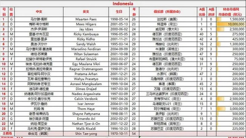 Daftar 23 pemain Timnas Indonesia