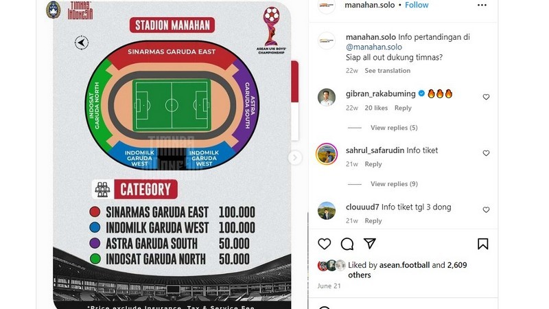 Harga Tiket Timnas Indonesia U-16 di Stadion Manahan