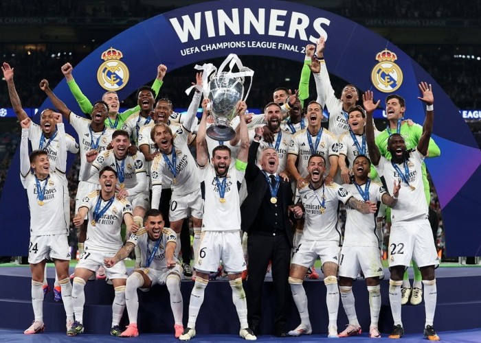Selebrasi Real Madrid saat menjuarai Liga Champions 2023-24.