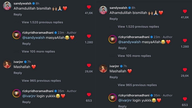 Komentar Ivar Jenner di unggahan Rizky Ridho