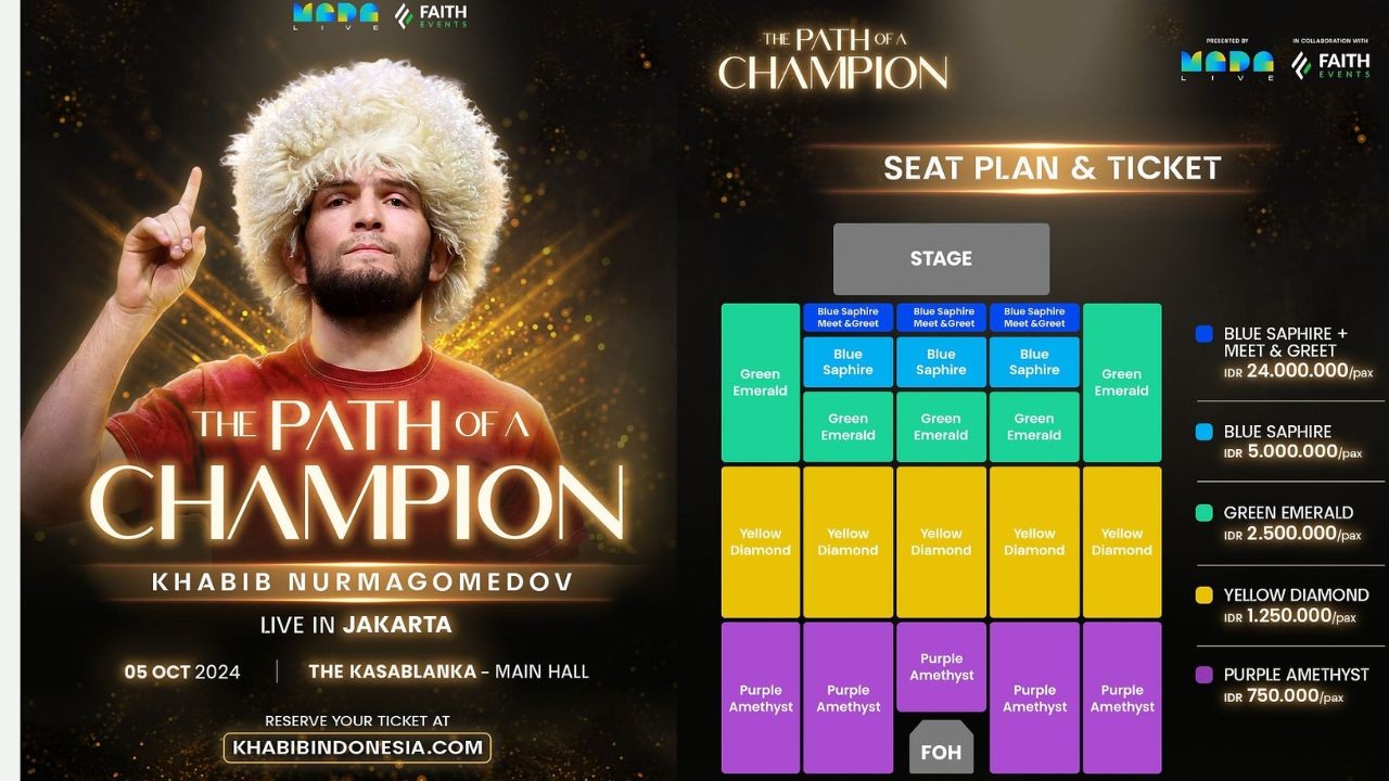 Harga Tiket Khabib Nurmagomedov 'The Path of a Champion' di Jakarta, Mulai dari Rp750 Ribu!